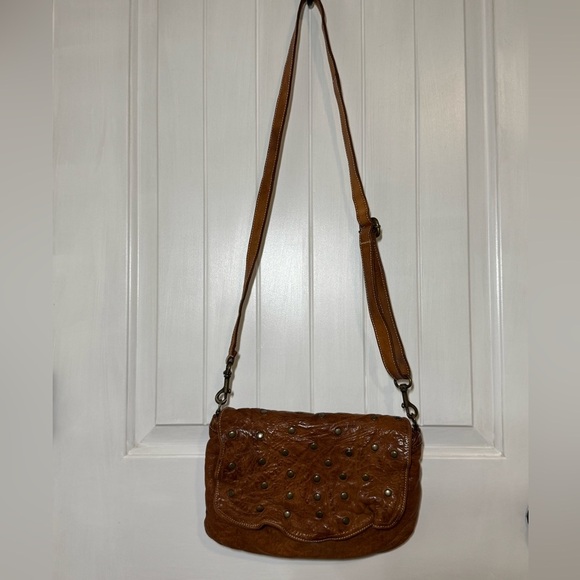 Garnet Hill - Studded Brown Leather Adjustable Shoulder Bag/Cross Body - Picture 2 of 11